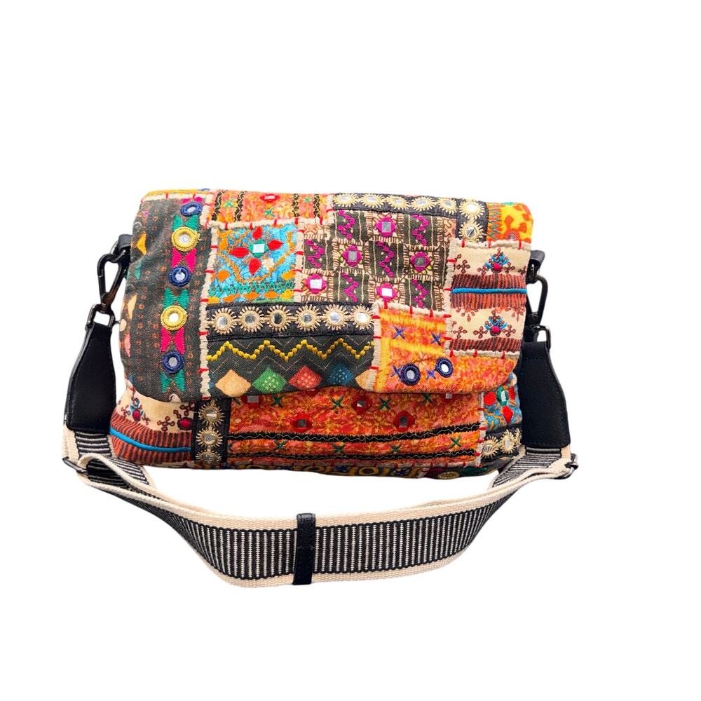 Desigual Patchwork Embroidered Crossbody Messenger Bag Boho Festival Colorful